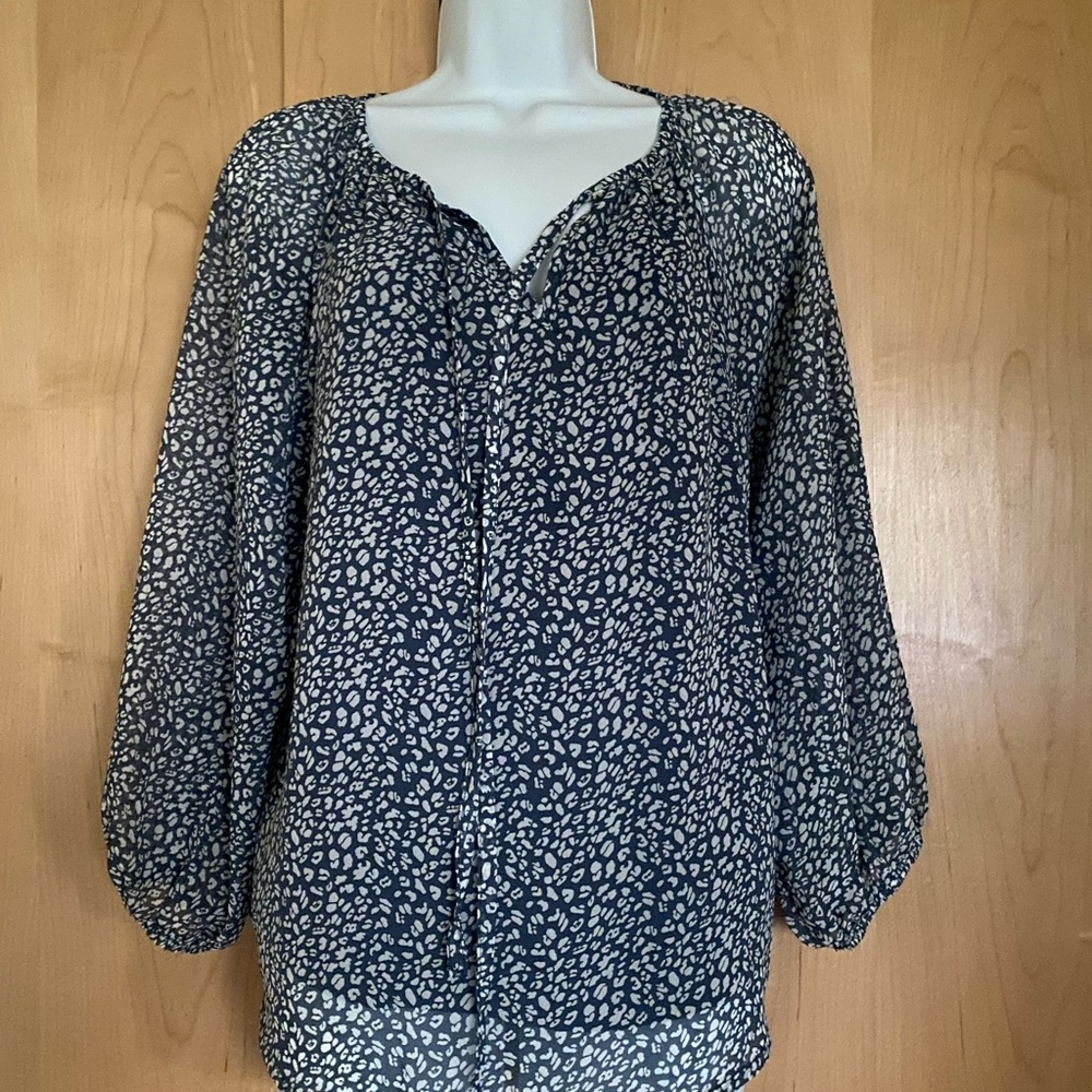 Blue print long sleeve loose blouse